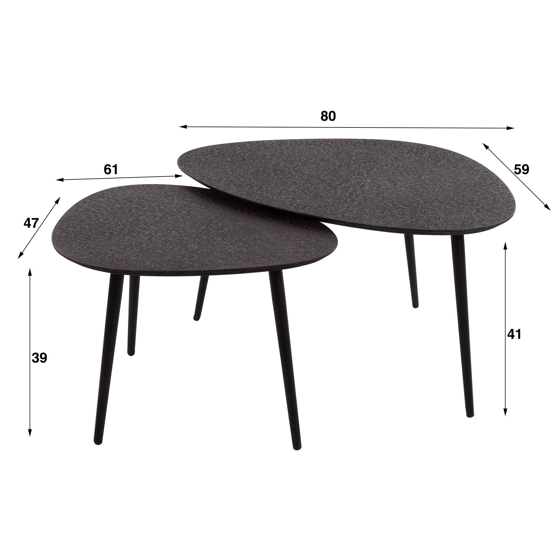 Salontafel Metallic organisch set/2