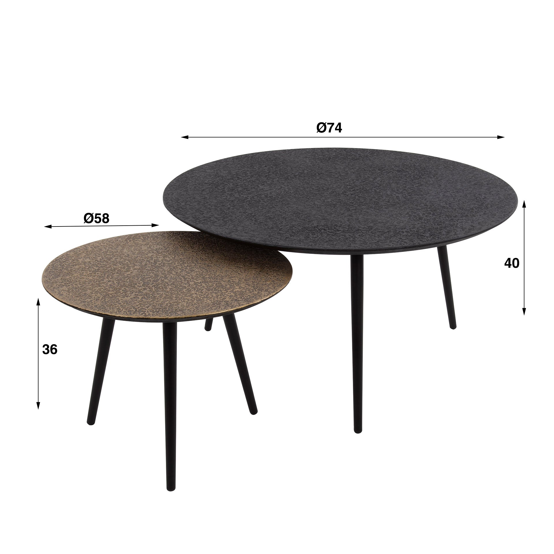 Salontafel Metallic rond set/2
