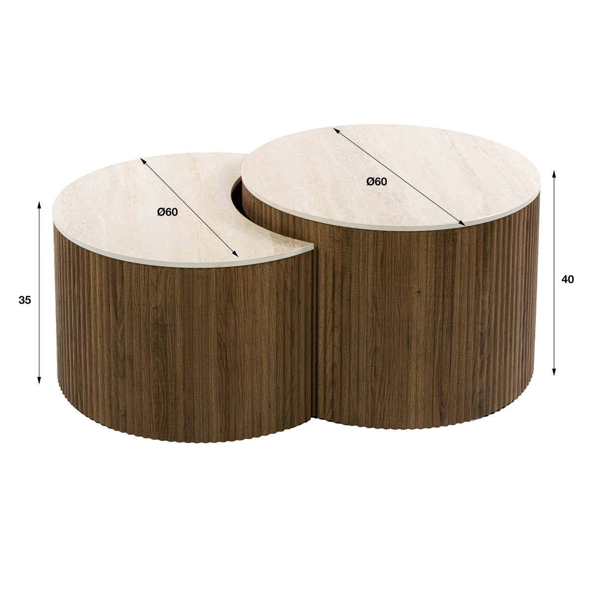 Salontafel Ceramo half rond set/2