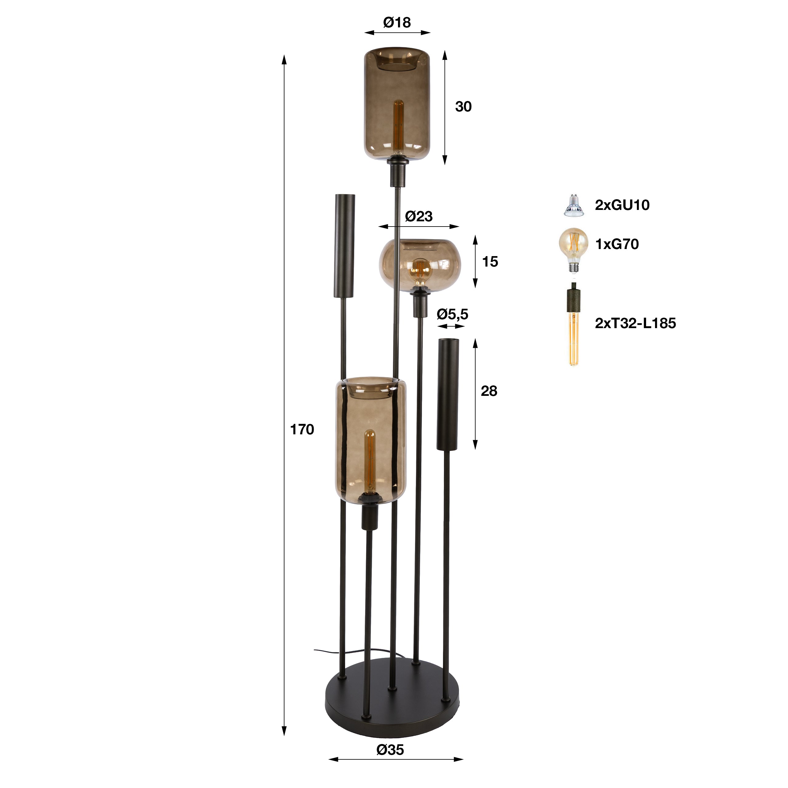 Vloerlamp Serene switch getrapt 2+3L
