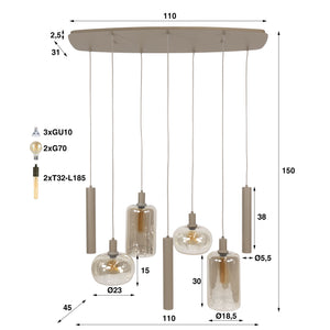 Hanglamp Serene 4+3L - Beige - Amberglas - Met Spots - foto 9