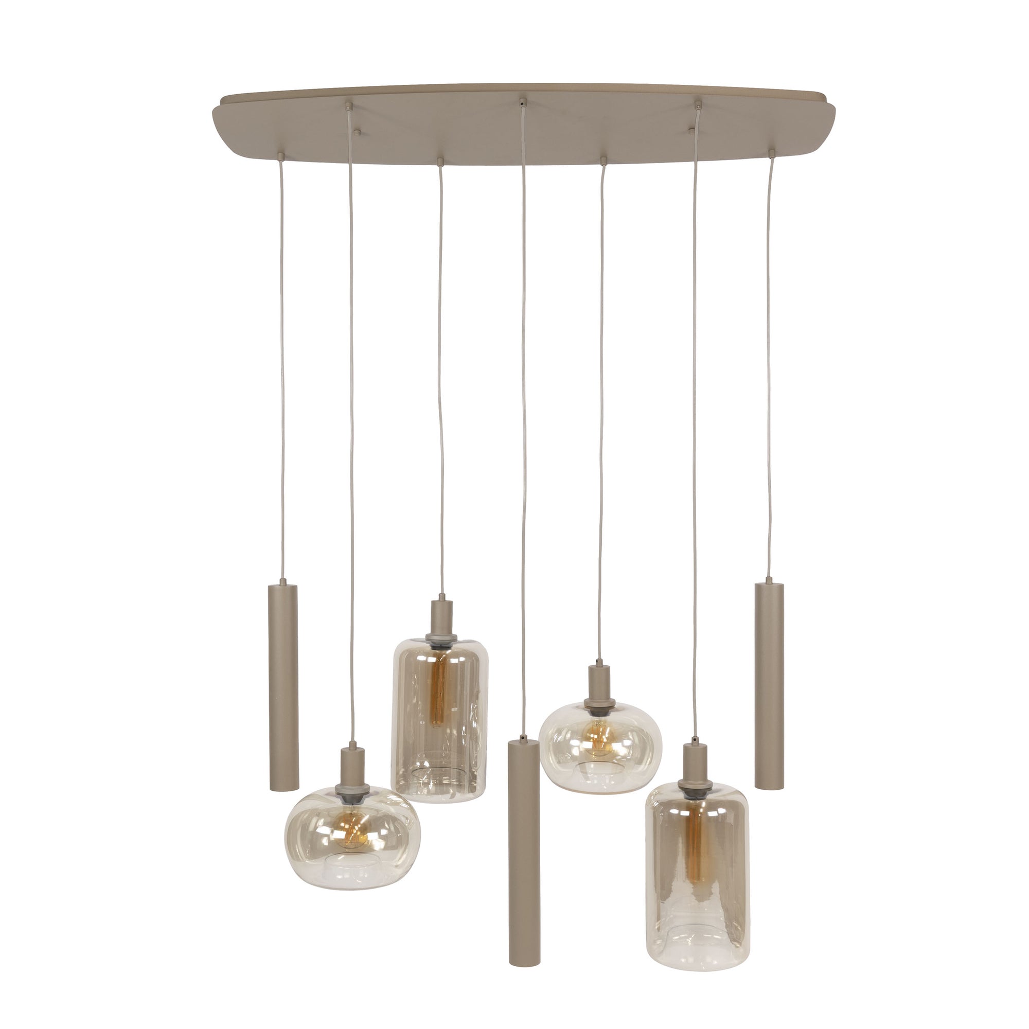 Hanglamp Serene 4+3L - Beige - Amberglas - Met Spots - foto 8