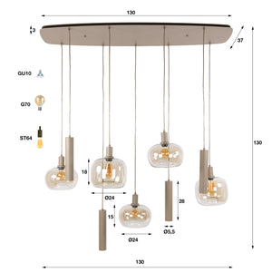 Hanglamp Serene 5+4L - Beige - Amberglas - Met Spots - foto 5