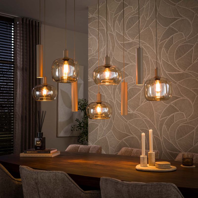 Hanglamp Serene 5+4L - Beige - Amberglas - Met Spots