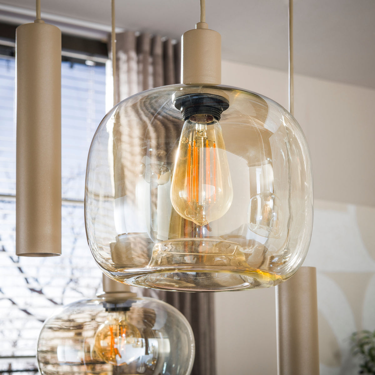 Hanglamp Serene 5+4L - Beige - Amberglas - Met Spots - foto 3