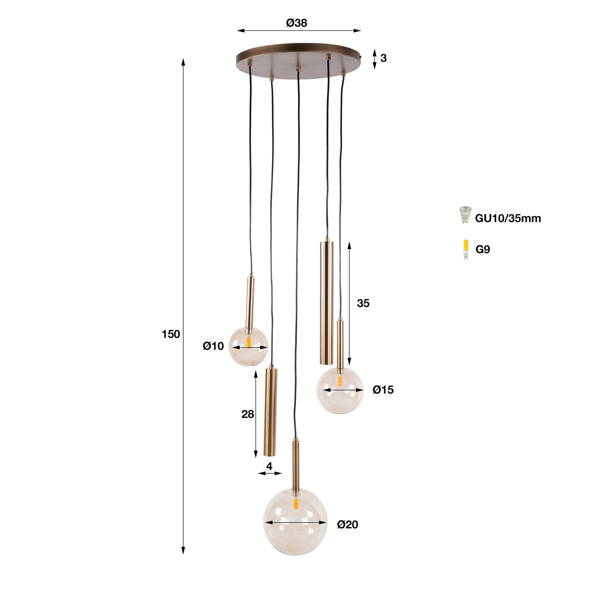 Hanglamp Lustra getrapt 5L