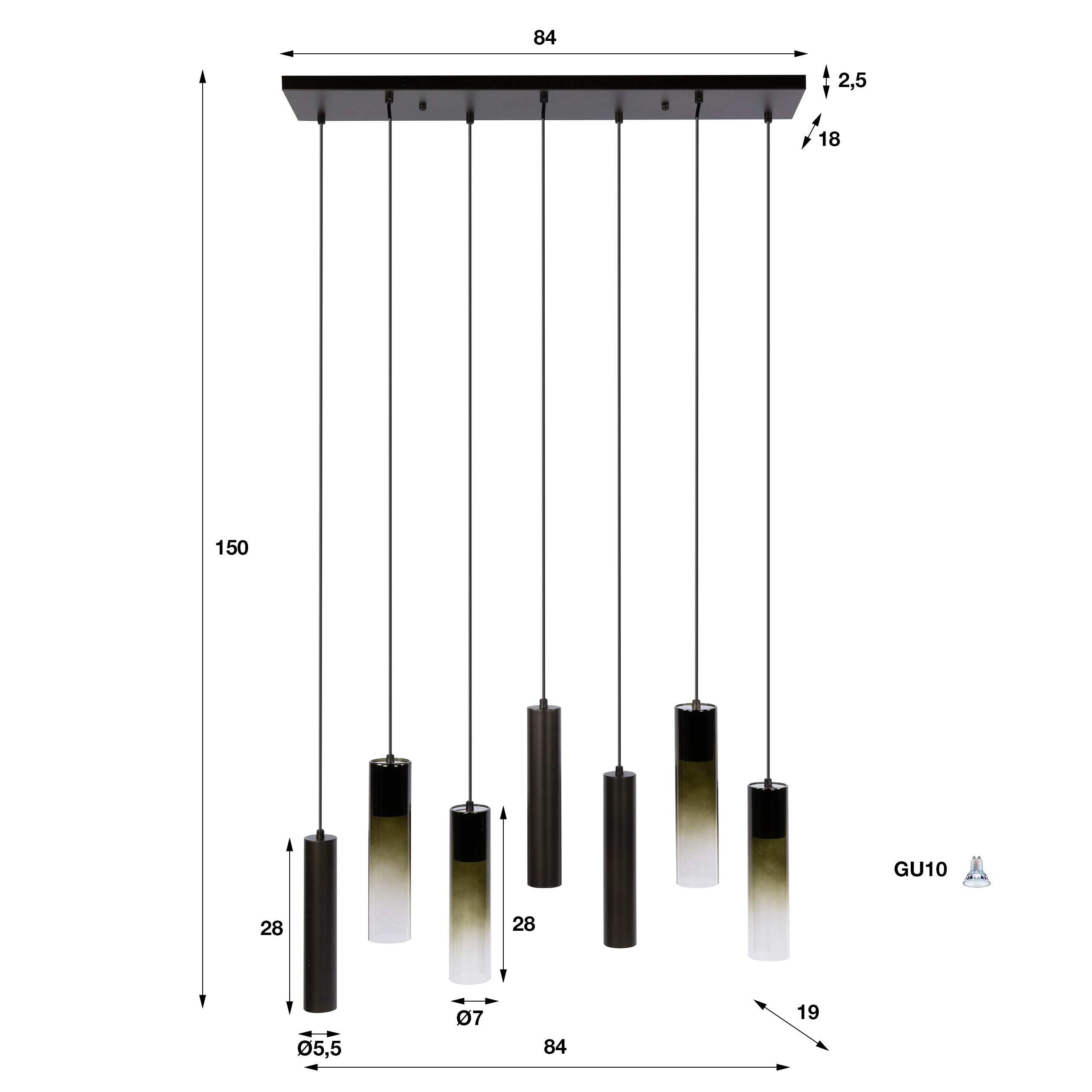 Hanglamp Lungo 4+3L