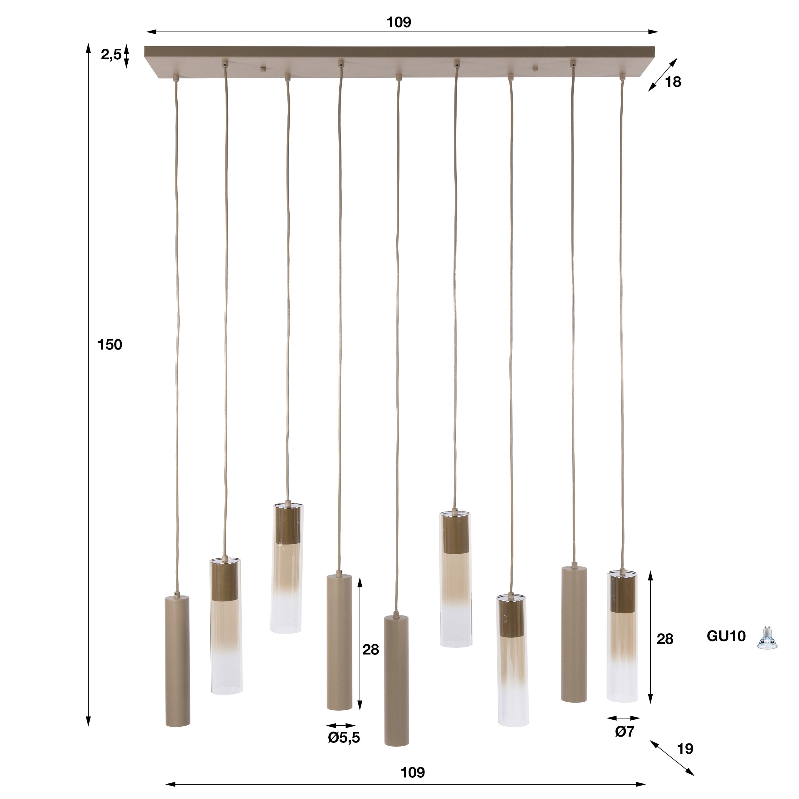 Hanglamp Lungo 5+4L