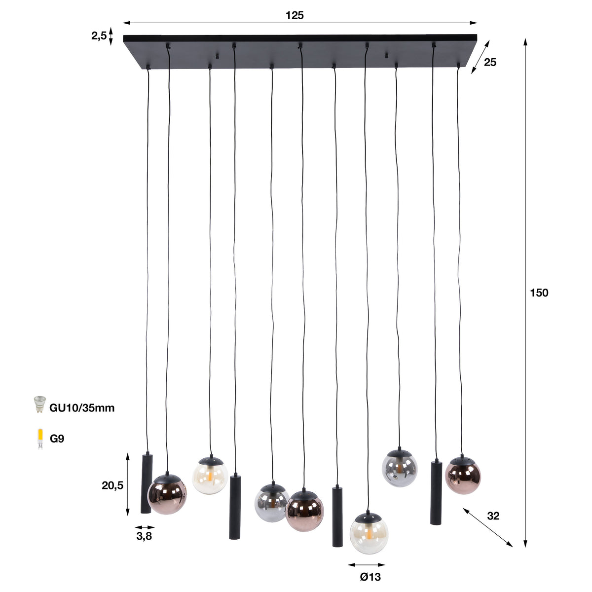 Hanglamp Orb 6+5L