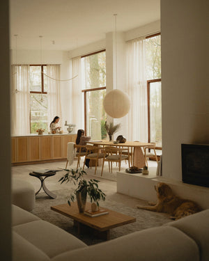 Eiken eetafel - Deens Recht - V eiken onderstel sfeerbeeld 4 - Industrial Home