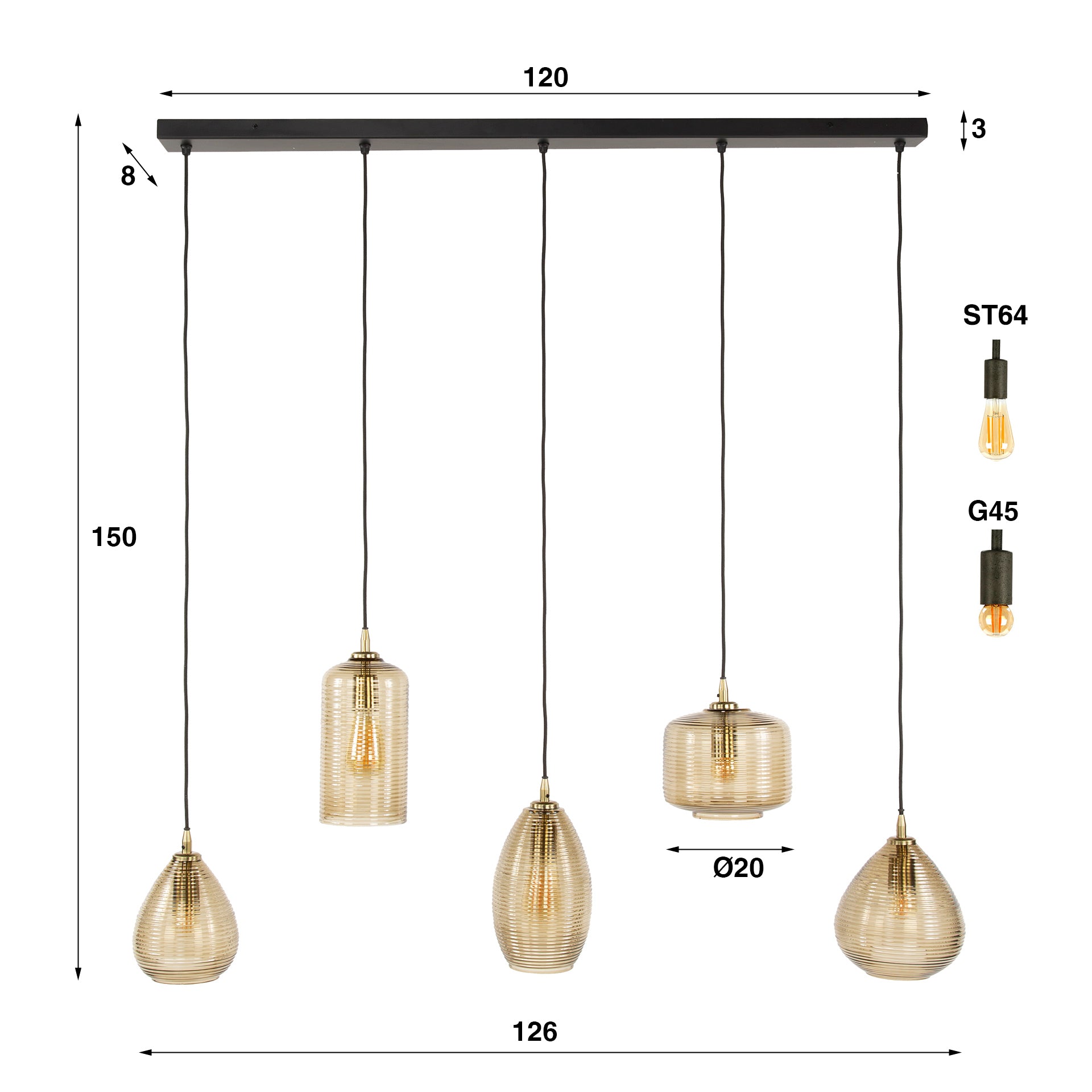 Hanglamp Stripe Horizontal 5L