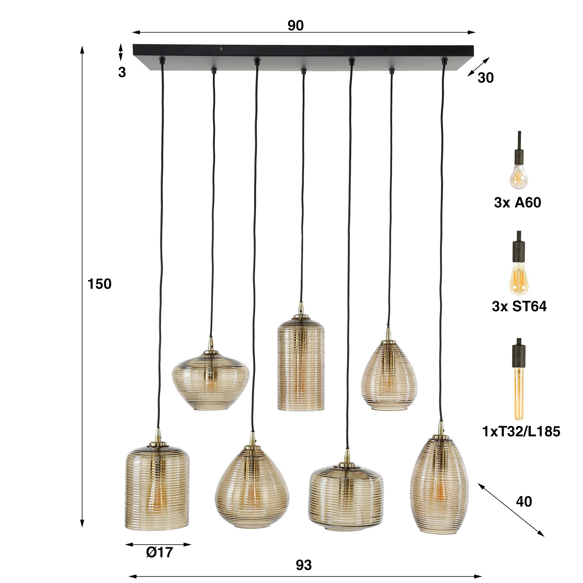 Hanglamp Stripe Horizontal 4+3L