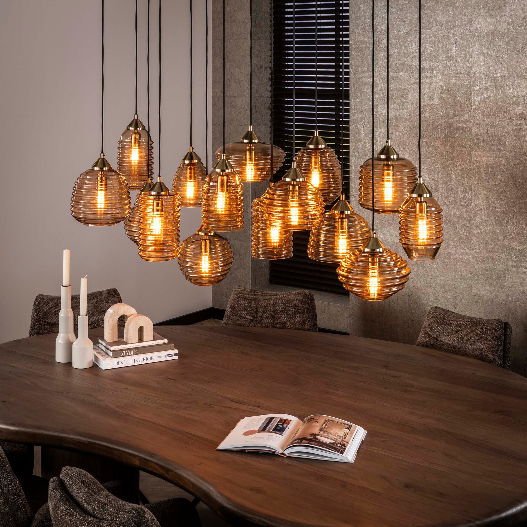 Hanglamp Rib Glass 5+5+5L