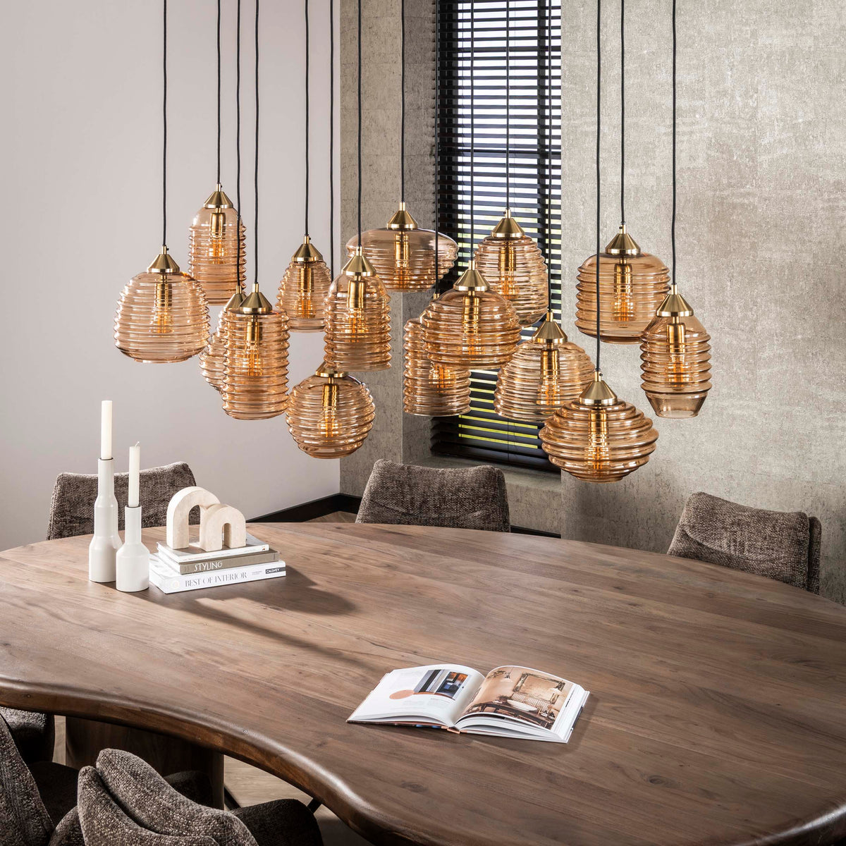 Hanglamp Rib Glass 5+5+5L