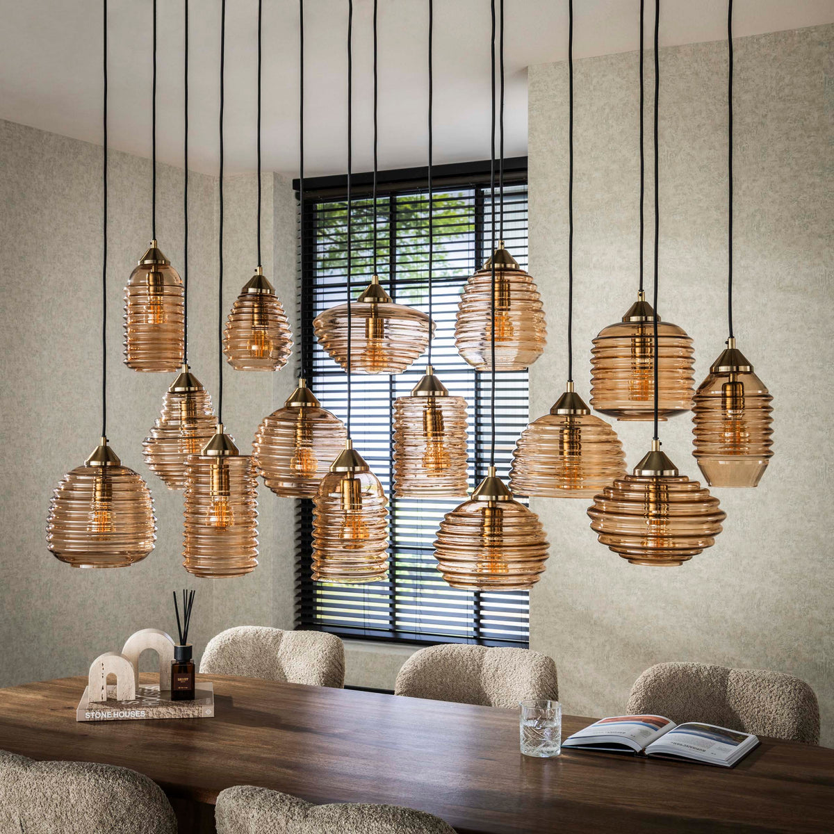 Hanglamp Rib Glass 5+5+5L