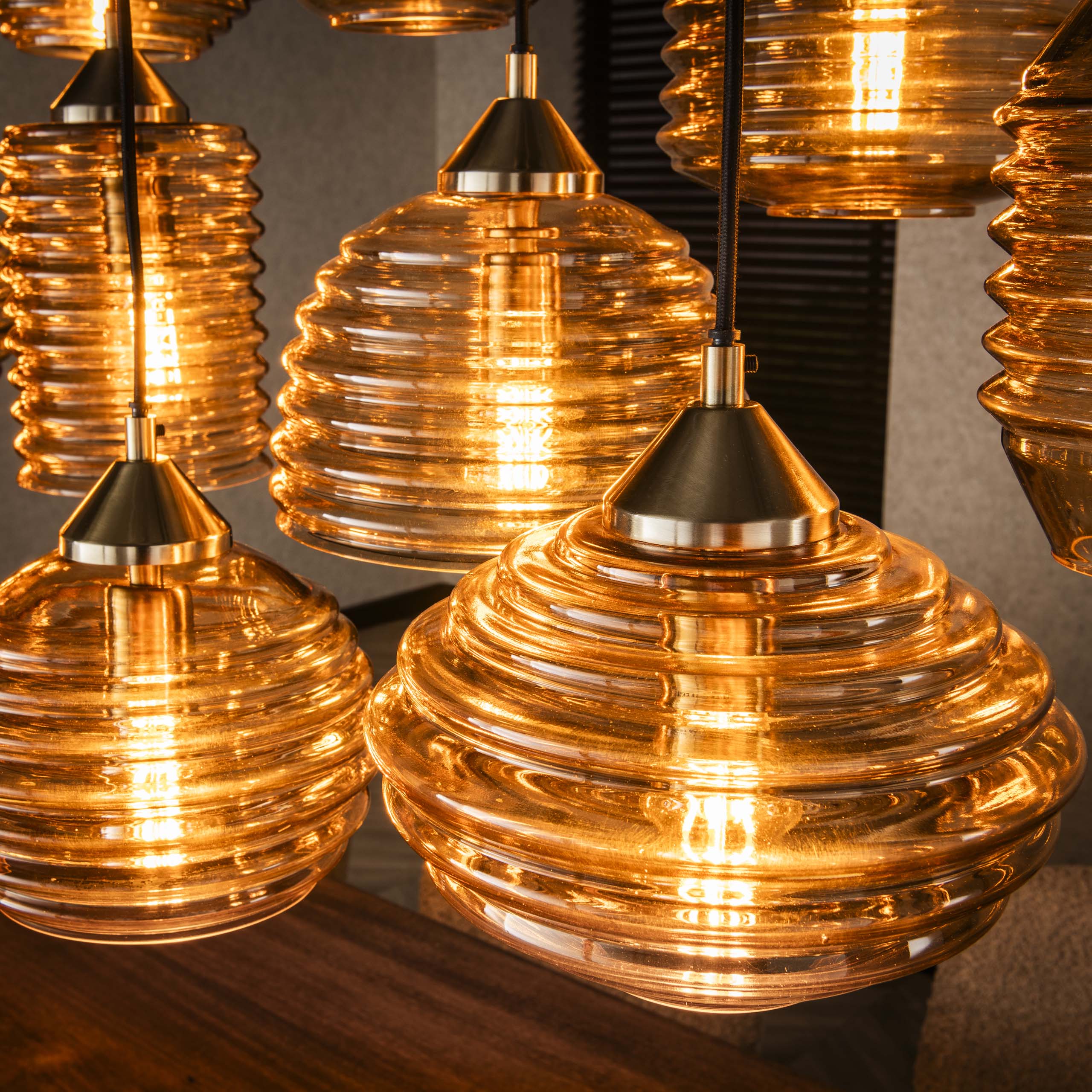 Hanglamp Rib Glass 5+5+5L