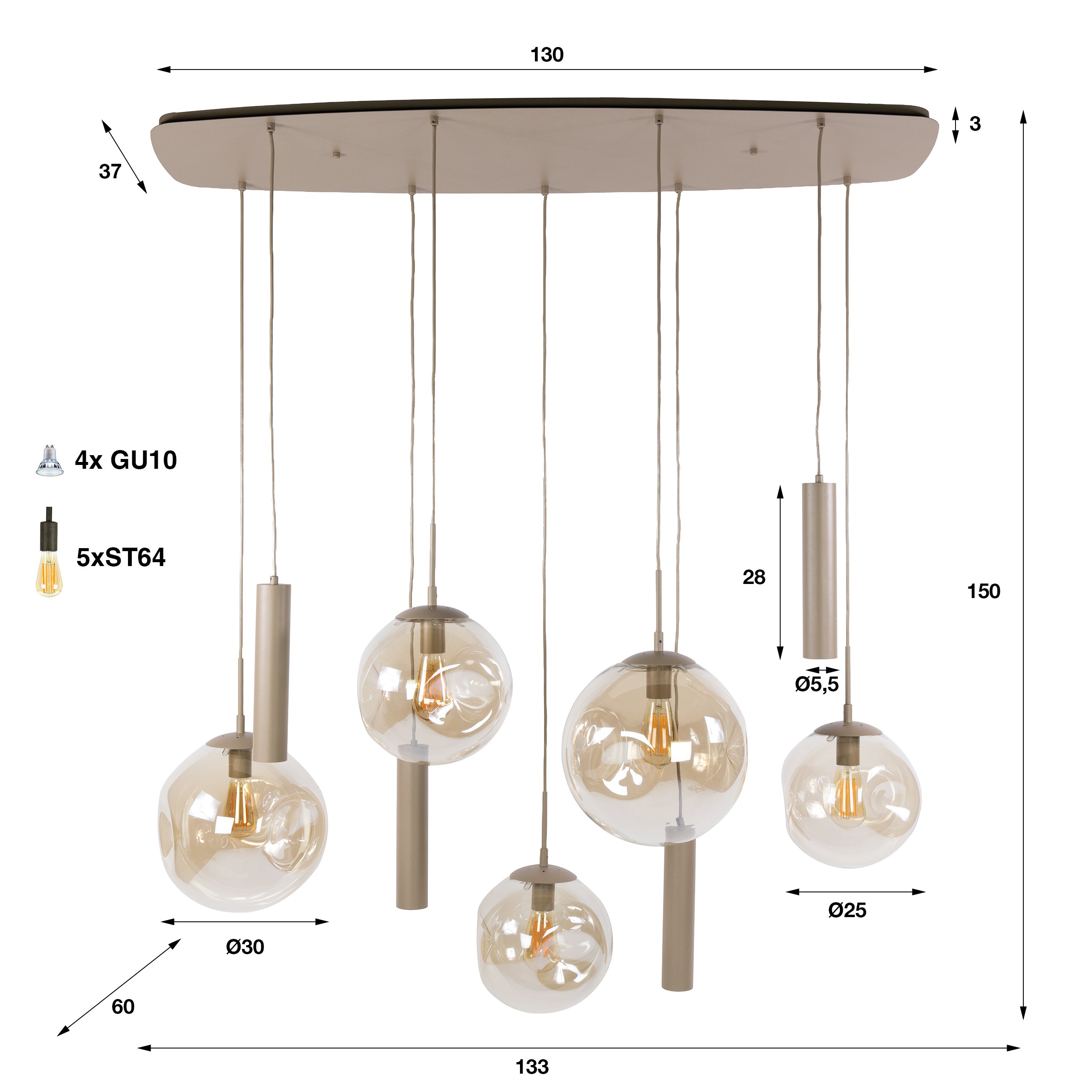Hanglamp Stellar pendel 5+4L