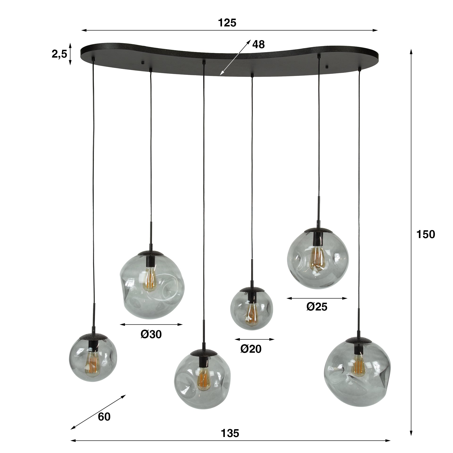 Hanglamp Stellar Black 6L