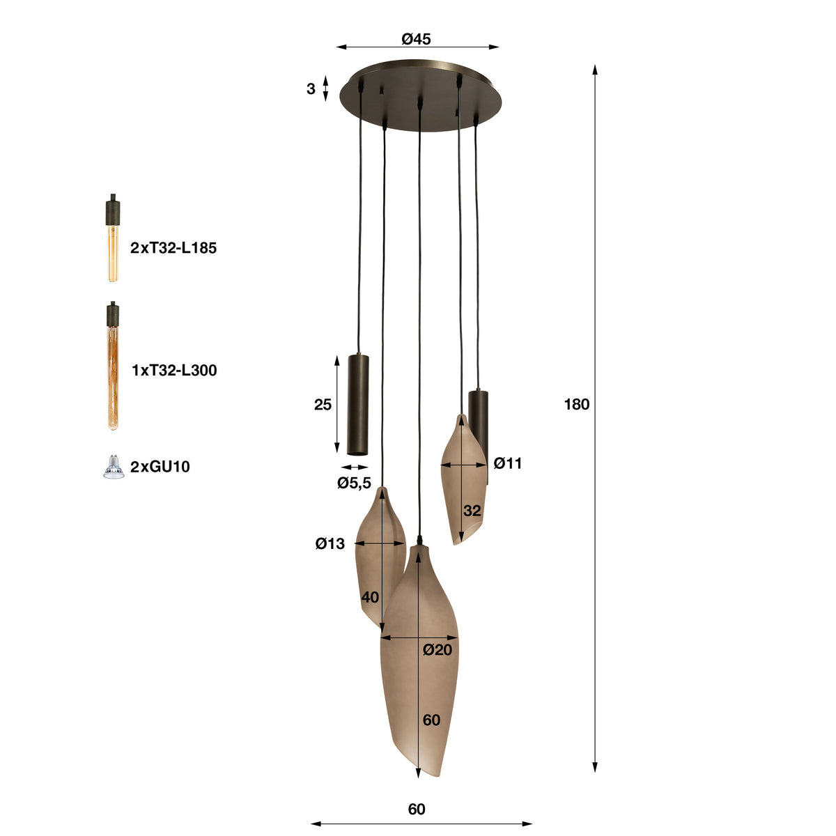 Hanglamp Cocoon pendel getrapt 5L