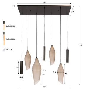 Hanglamp Cocoon pendel 4+3L