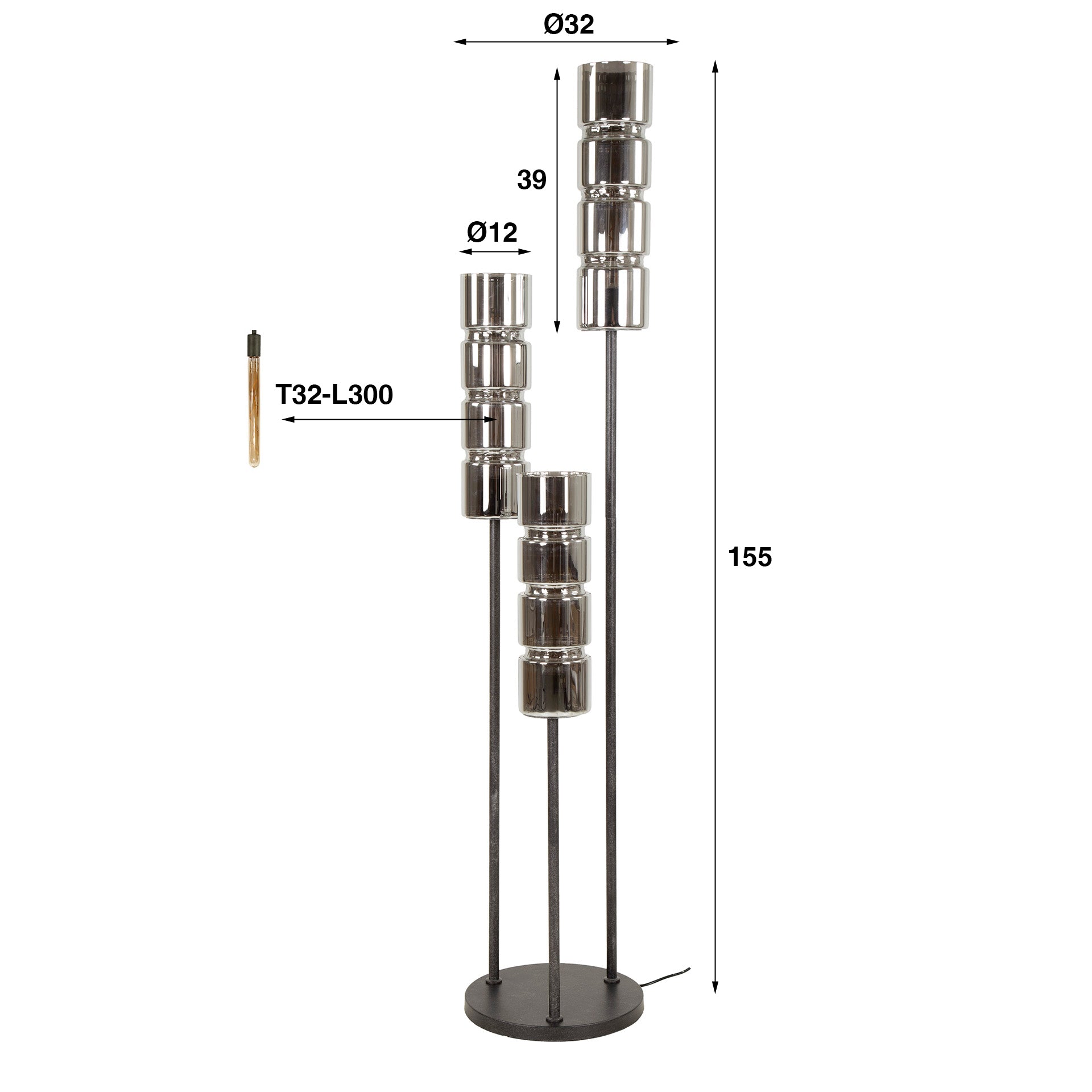 Vloerlamp Cylinder Glass 3L