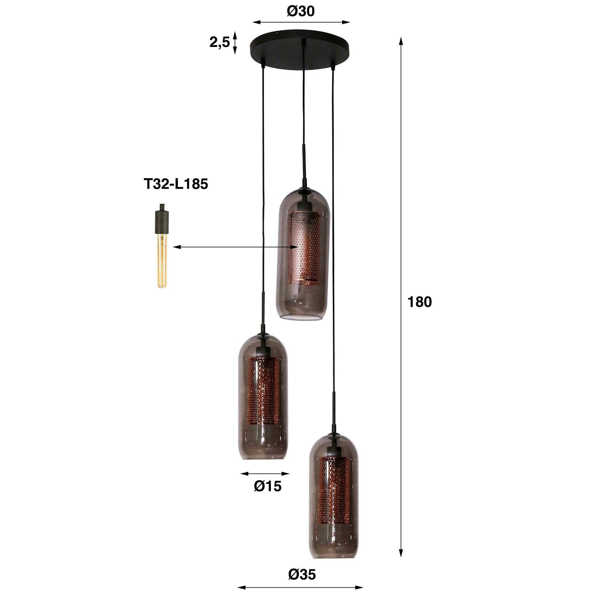 Hanglamp Smoke Mesh 3L
