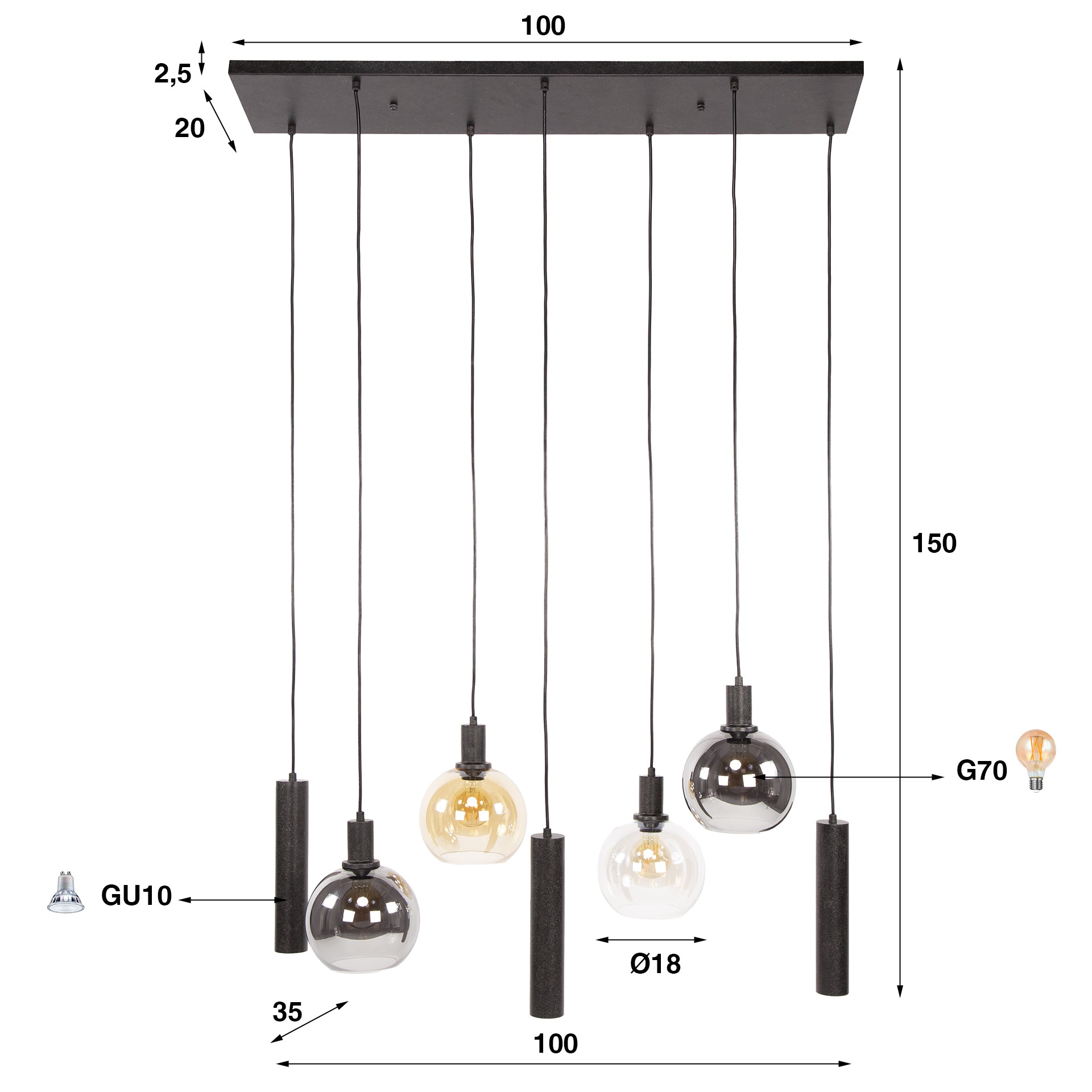 Hanglamp Sfera Tricolore 4+3L