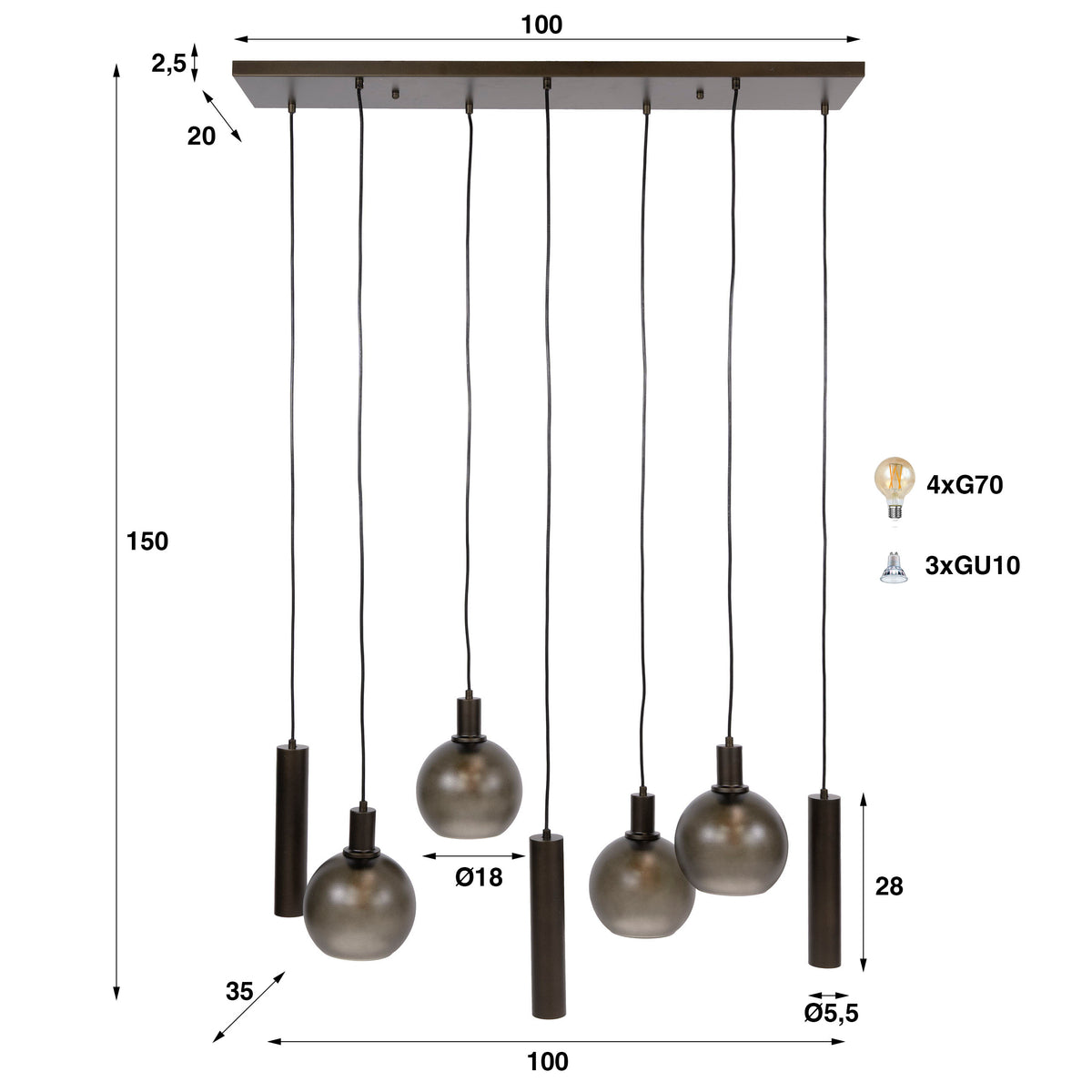 Hanglamp Sfera Tricolore 4+3L - foto 16
