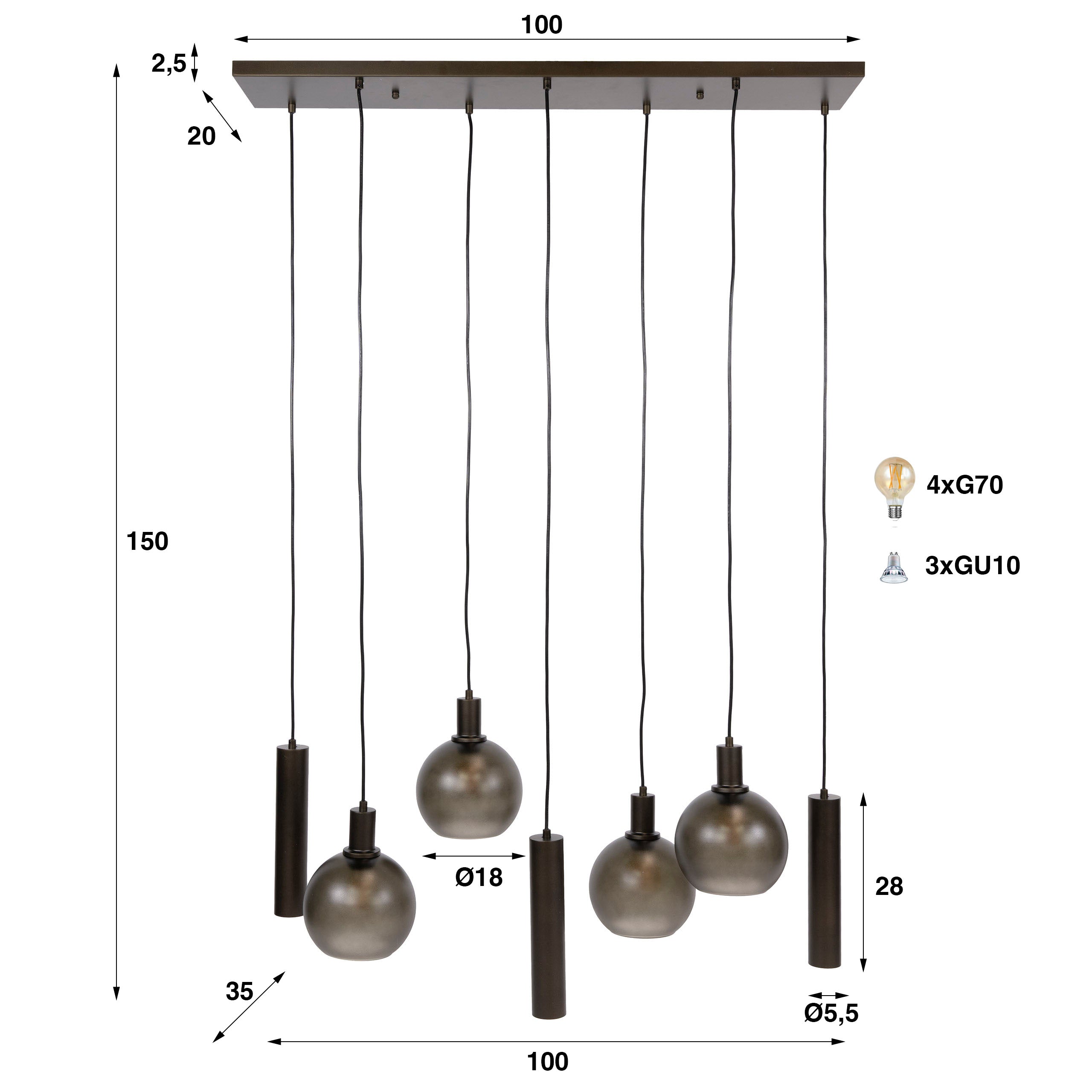 Hanglamp Sfera Tricolore 4+3L