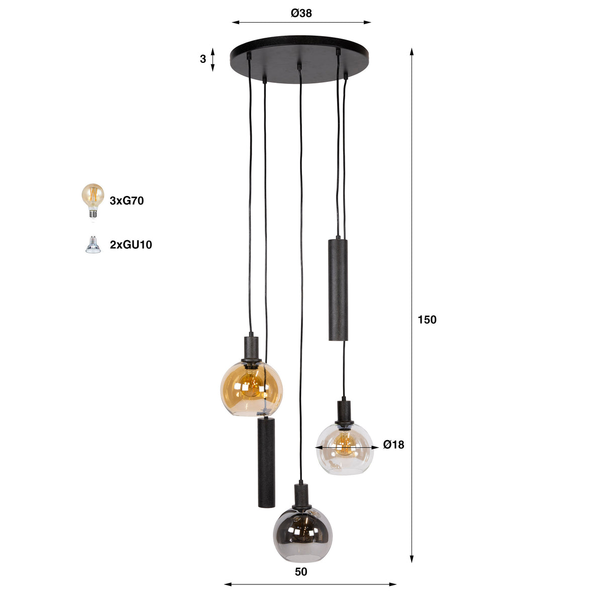 Hanglamp Sfera Tricolore getrapt 5L - foto 11