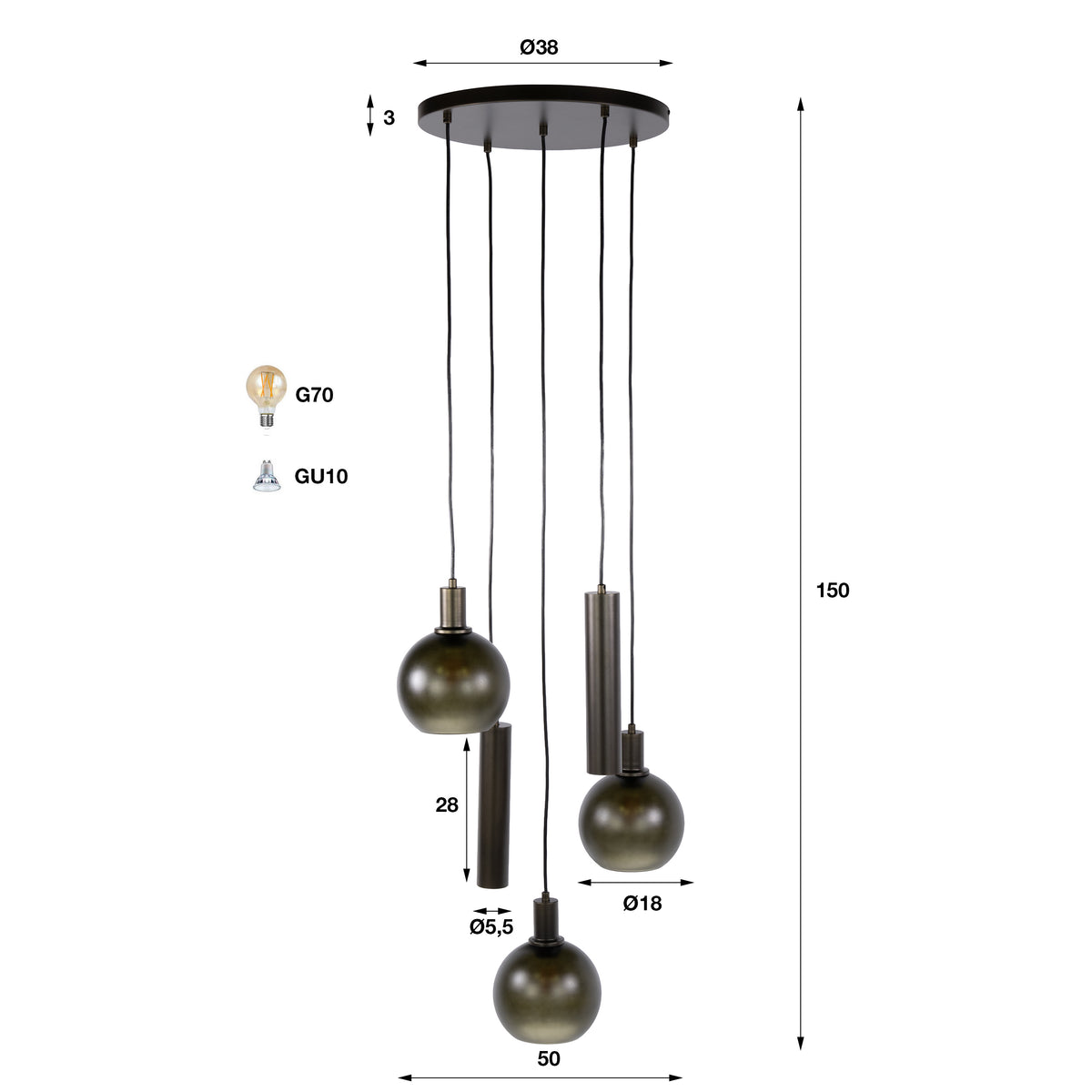 Hanglamp Sfera Tricolore getrapt 5L - foto 17