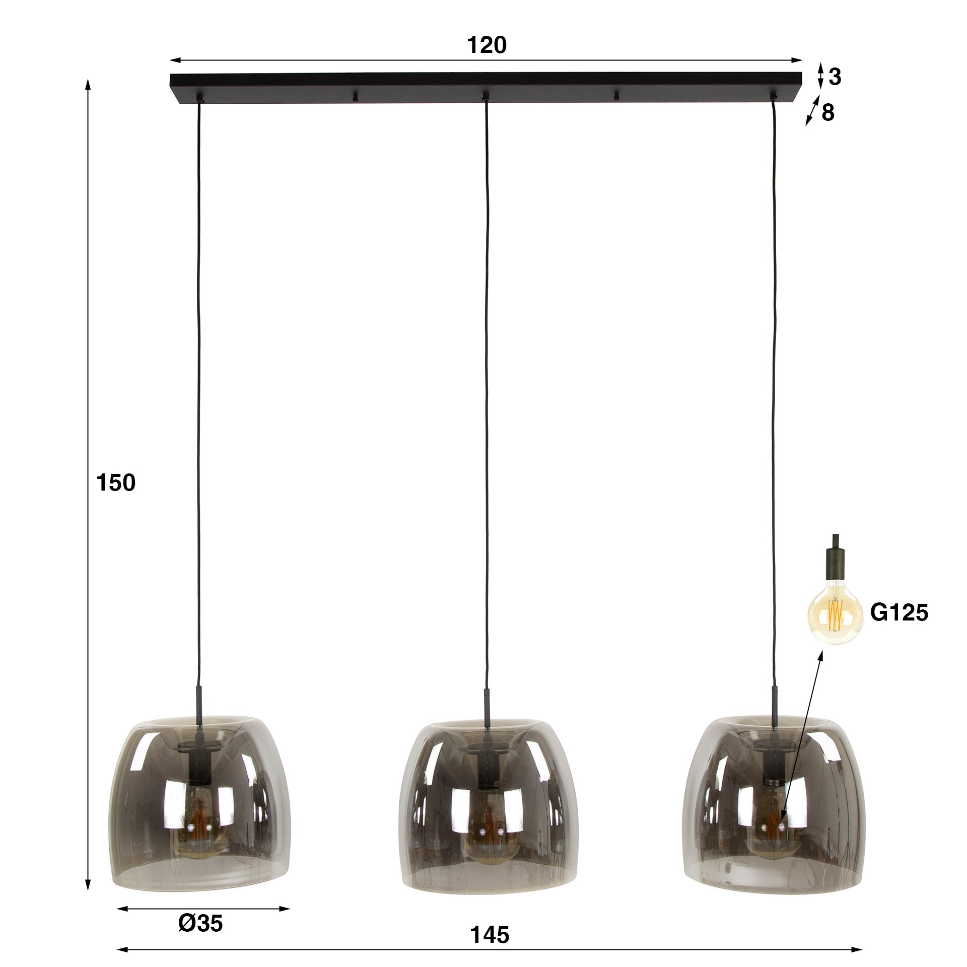 Hanglamp Drift Glass 3L