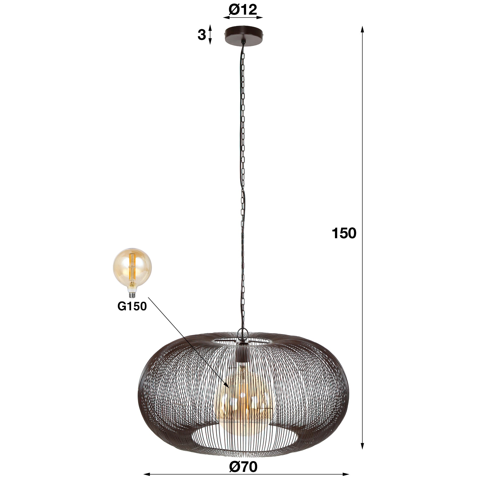 Hanglamp Copper Twist 1L Ø70