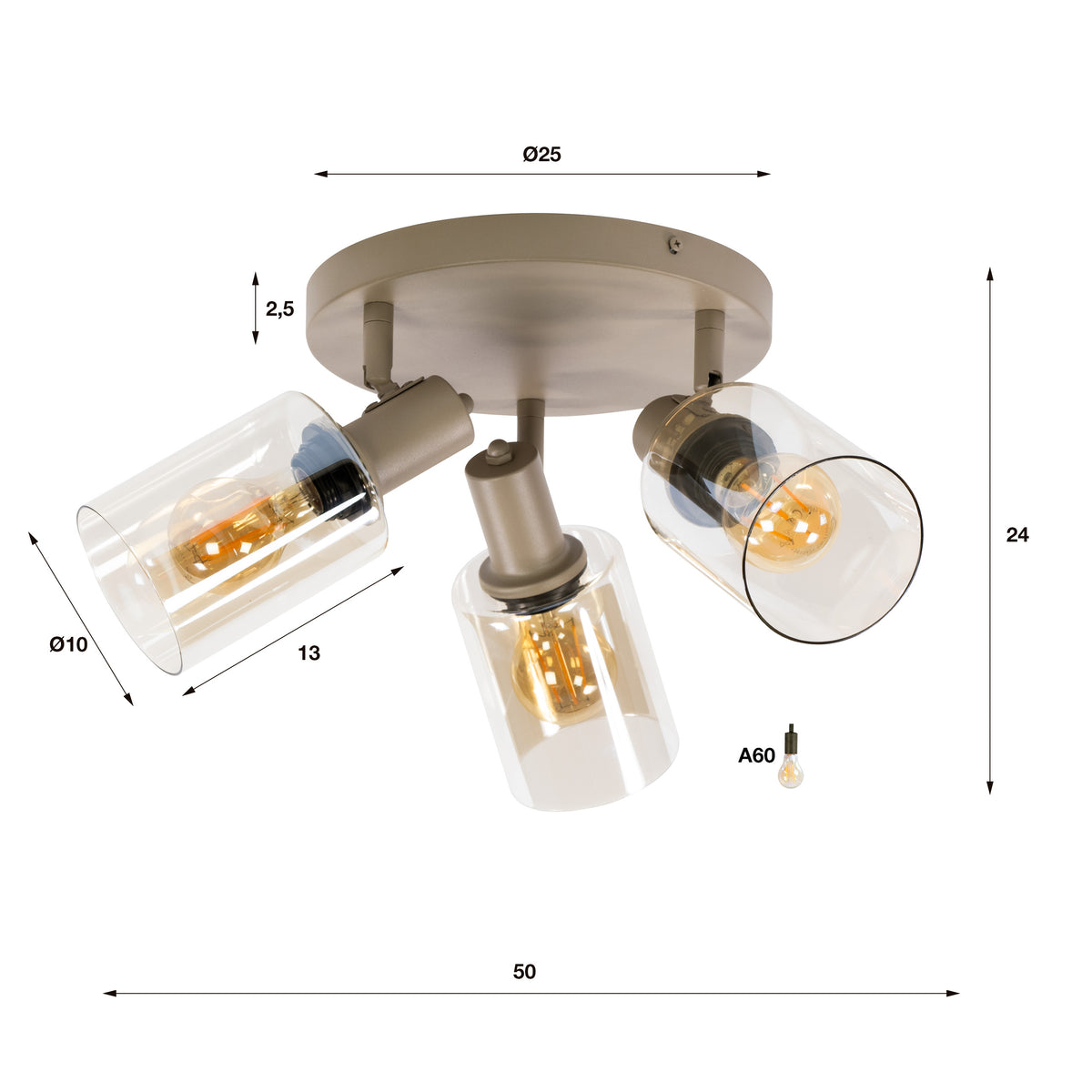 Plafondlamp Sepiora rond 3L