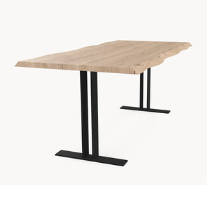 Eiken boomstamrand eettafel - T onderstel metaal — detail foto 2 | Industrial Home