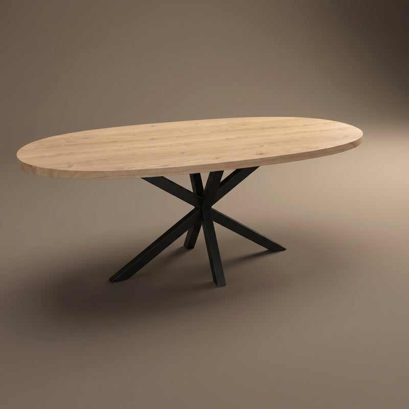 Eiken eettafel - Deens Rond - Matrix metaal | Industrial Home
