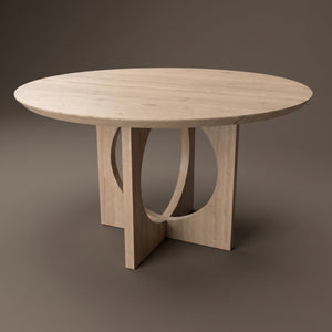 Eiken eettafel rond Flux - Japandi stijl met eiken onderstel