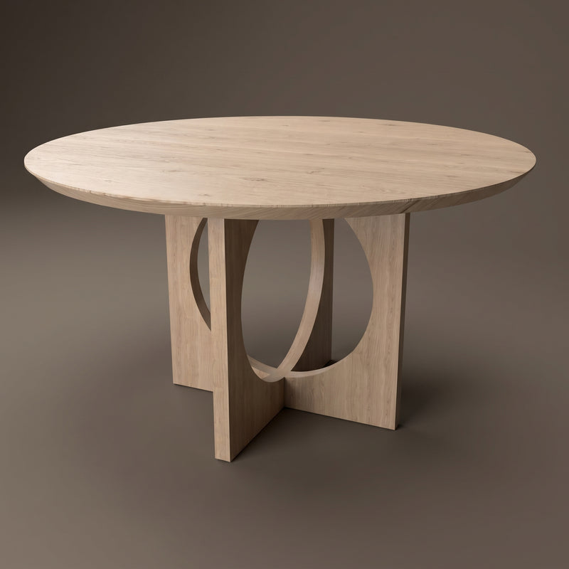 Eiken eettafel rond Flux - Japandi stijl met eiken onderstel
