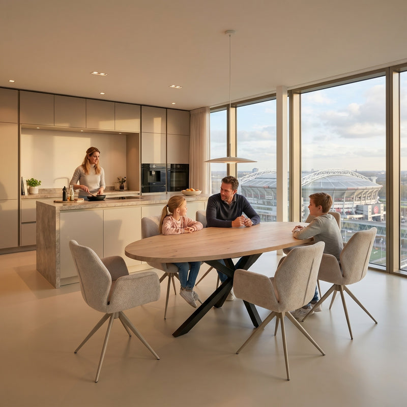 Eiken eettafel - Ovaal - Matrix onderstel | Industrial Home