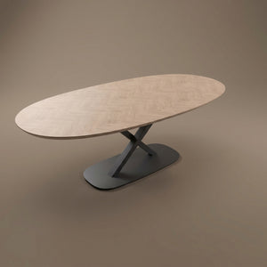 Eiken visgraat eettafel - Deens Rond - V onderstel | Industrial Home