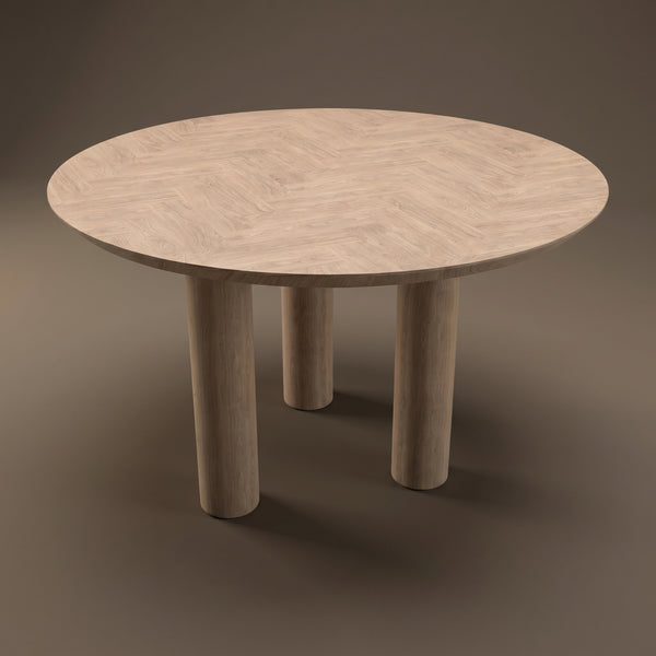 Oak herringbone dining table - Round - Pole oak - Japandi