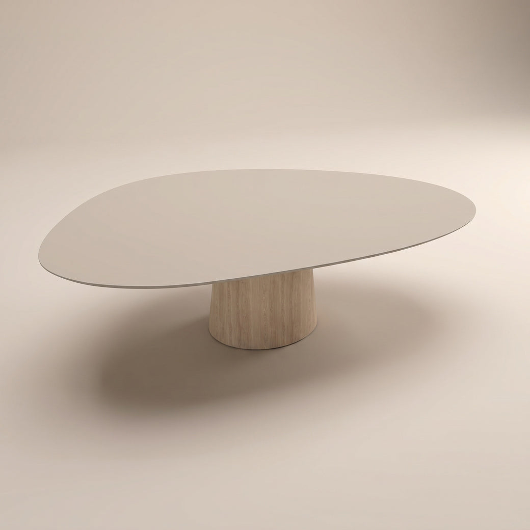 Fenix Beige Arizona eettafel - Kiezel B - Cone onderstel eiken - Japandi