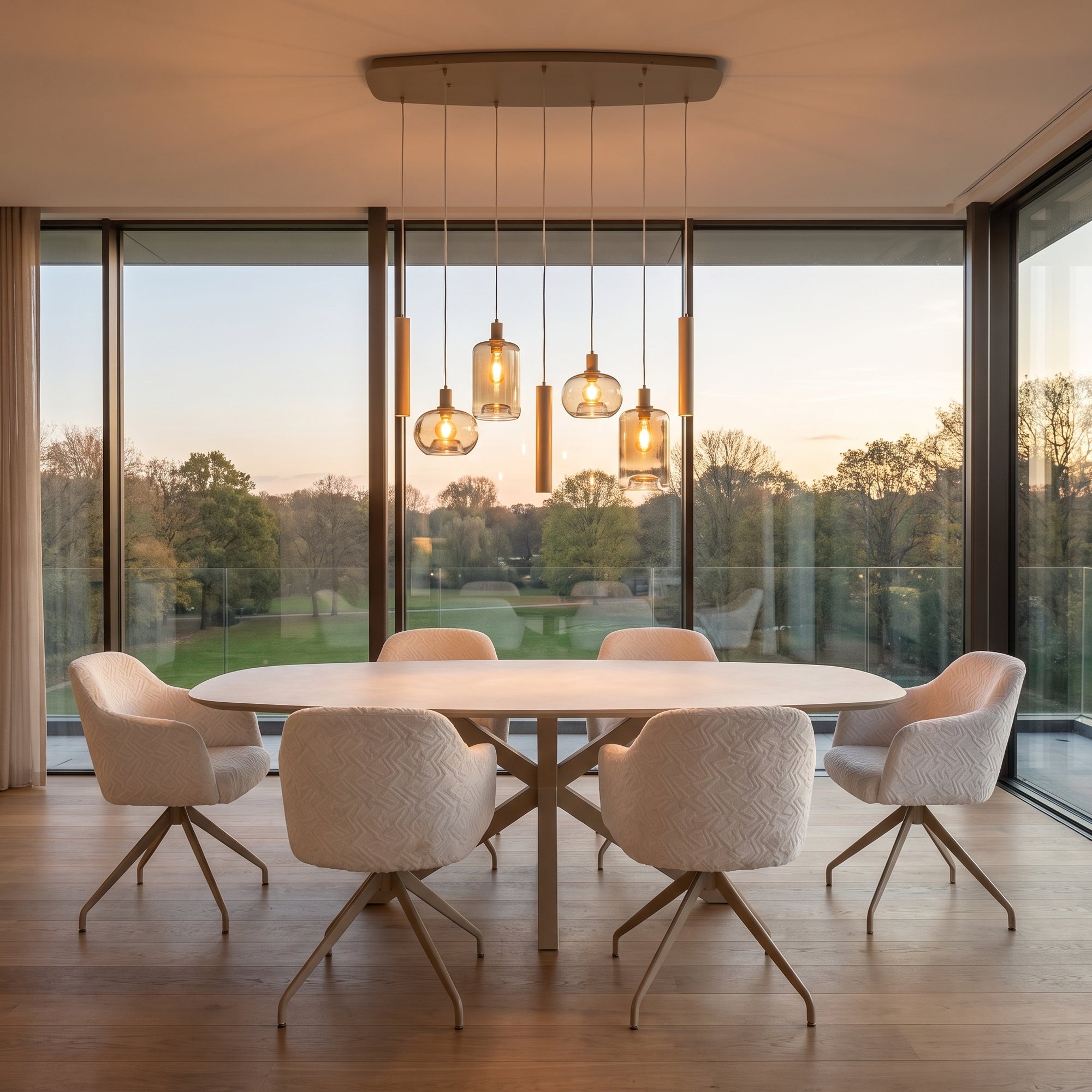 Hanglamp Serene 4+3L - Beige - Amberglas - Met Spots - foto 5