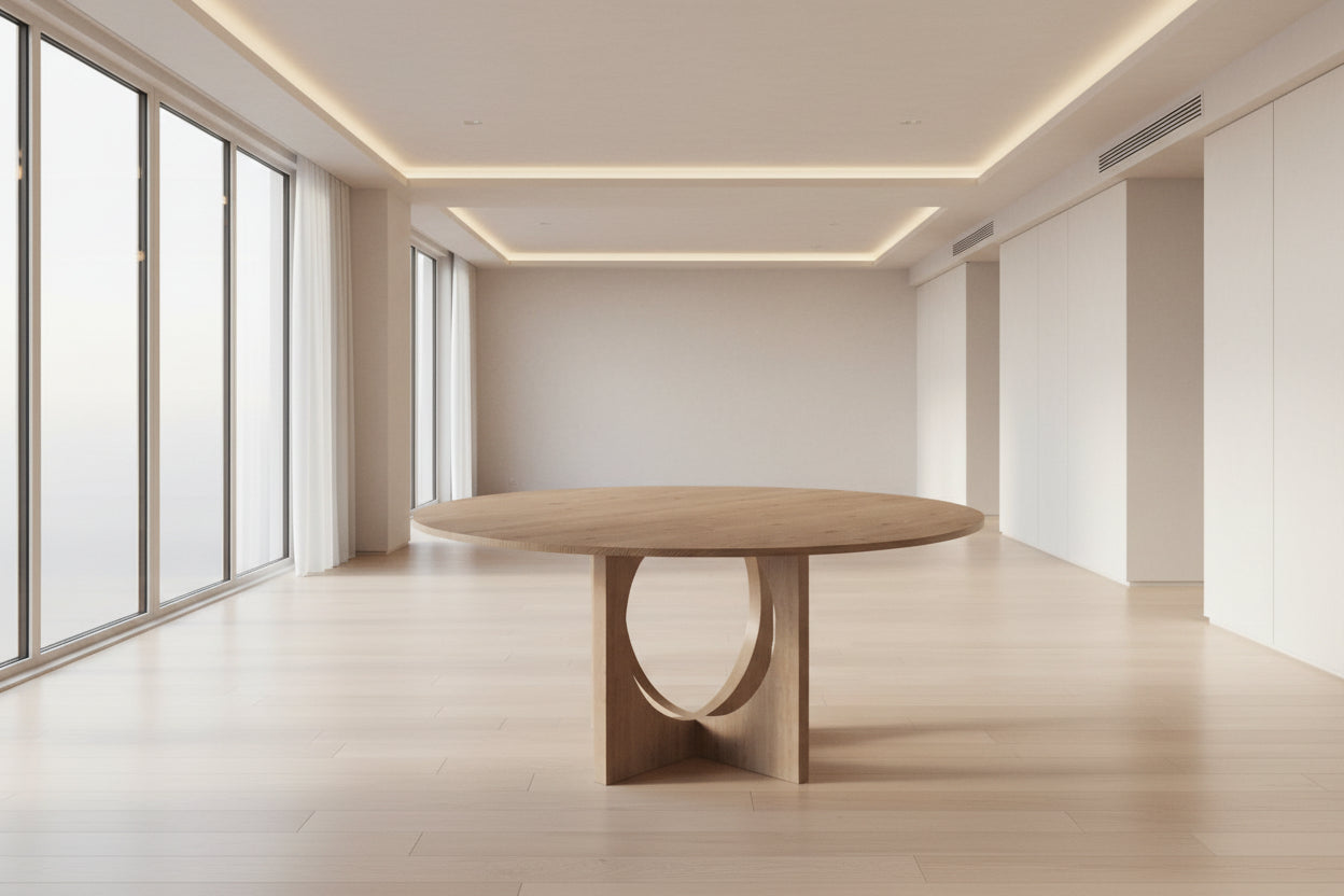 Eiken eettafel - Rond - Flux eiken - Japandi sfeerbeeld 2 - Industrial Home