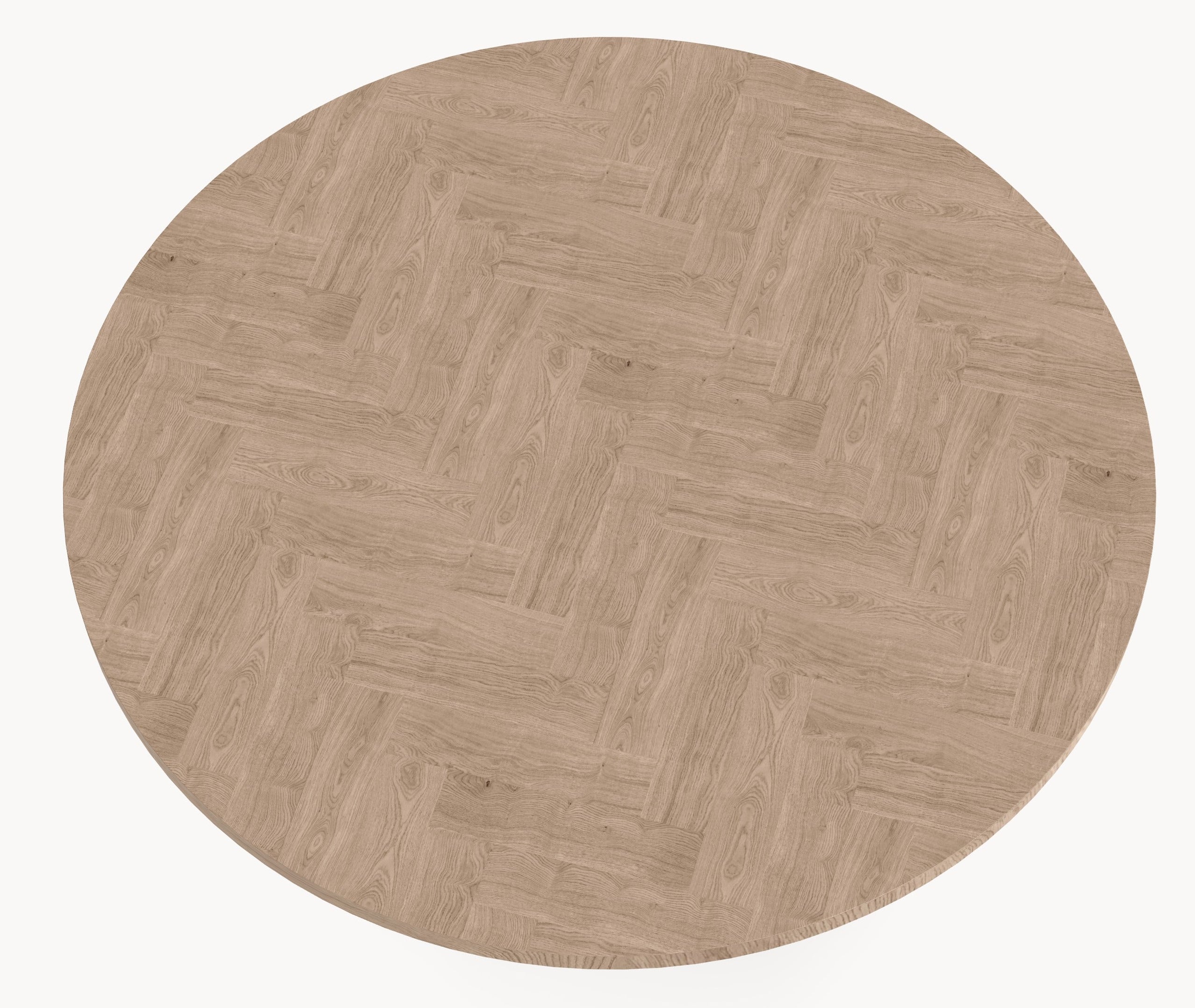 Oak herringbone dining table - Round - Pole oak - Japandi