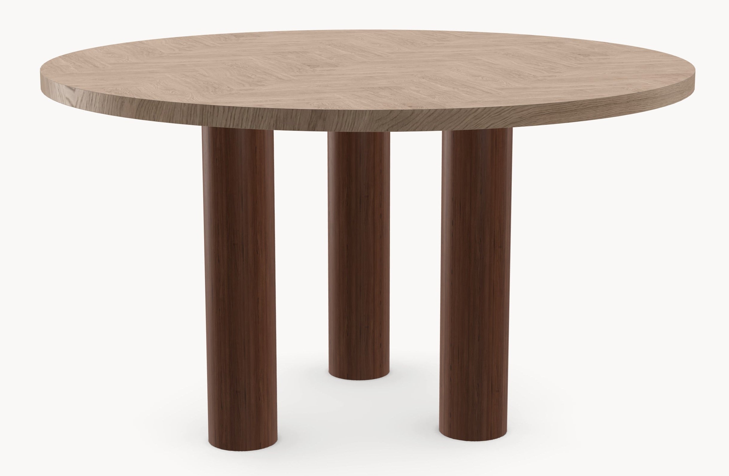 Oak herringbone dining table - Round - Pole oak - Japandi