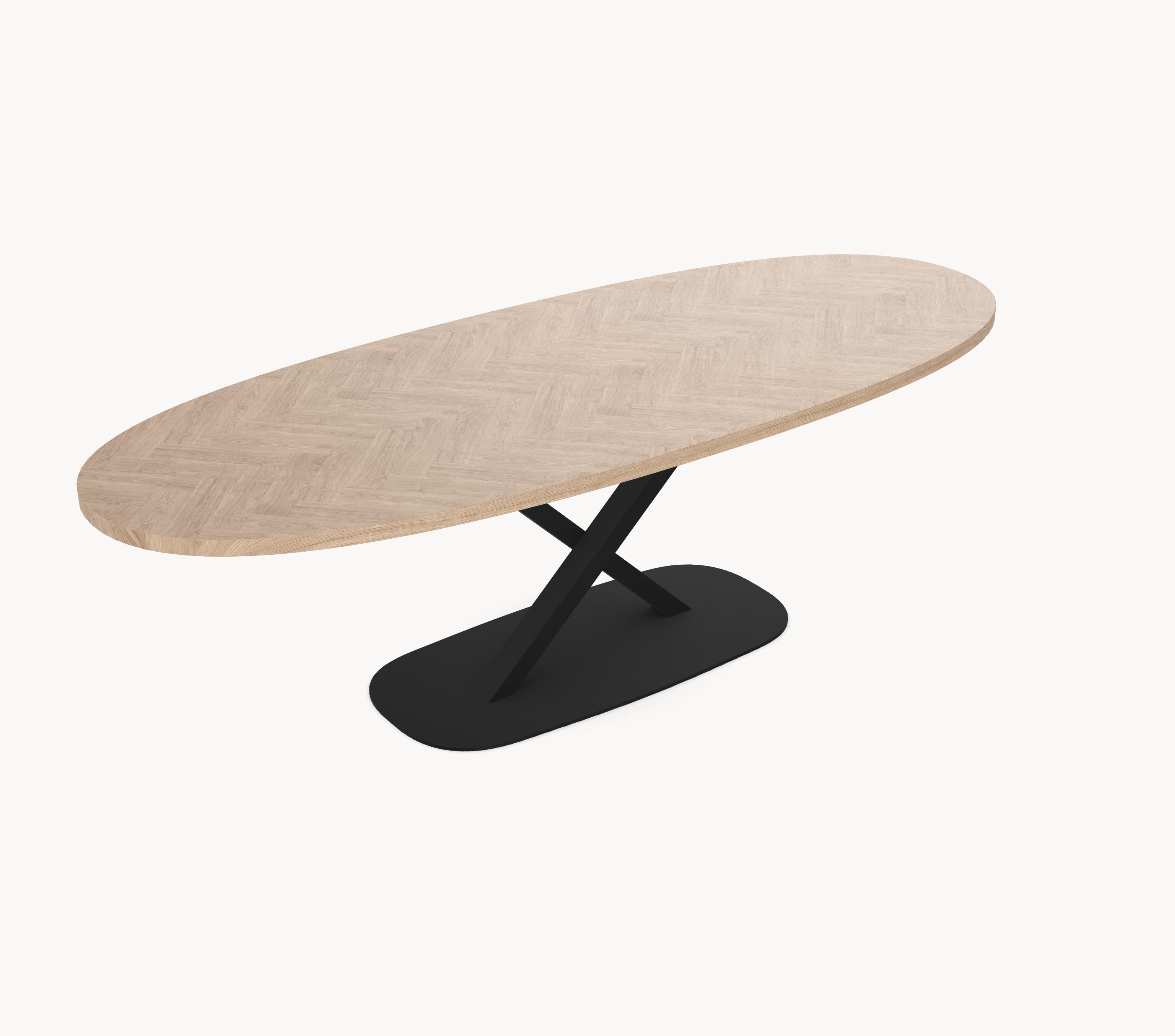 Eiken visgraat tafel - Deens Rond - V onderstel