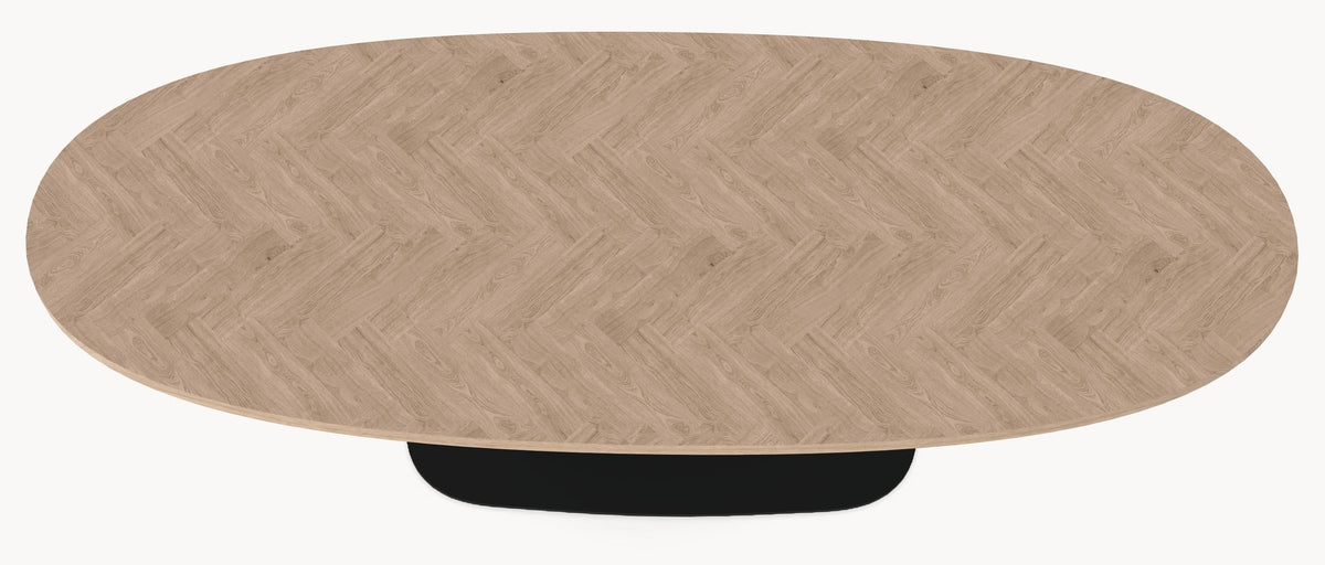 Eiken visgraat tafel - Deens Rond - V onderstel sfeerbeeld 7 - Industrial Home