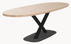 Eiken visgraat tafel - Deens Rond - V onderstel sfeerbeeld 4 - Industrial Home