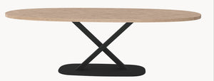 Eiken visgraat tafel - Deens Rond - V onderstel sfeerbeeld 2 - Industrial Home